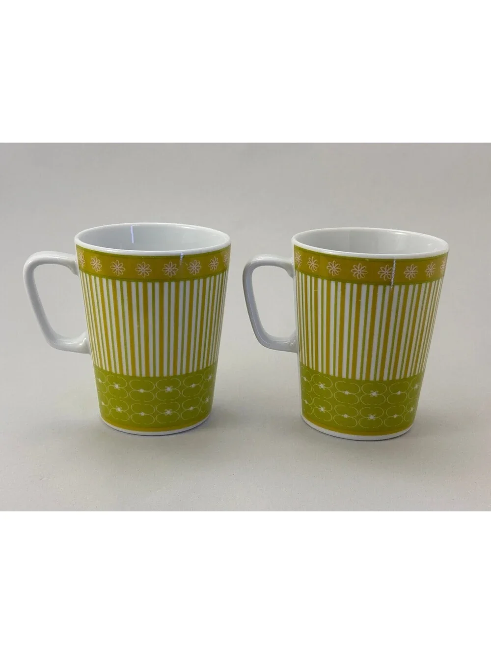 IKEA Retro Green Patterned Ceramic Coffee Mugs Set of 2